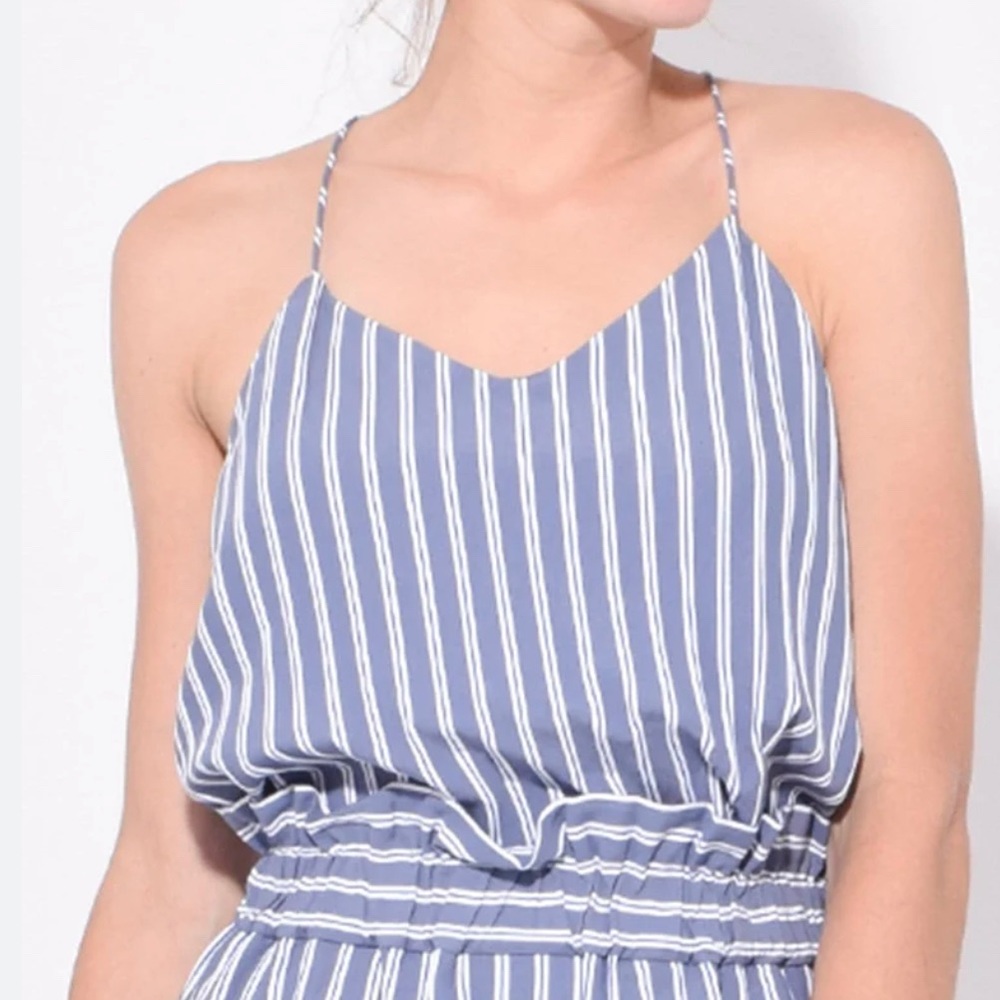 Tibi Stripe Viscose Twill Classic Cami in Dusty Blue Multi
